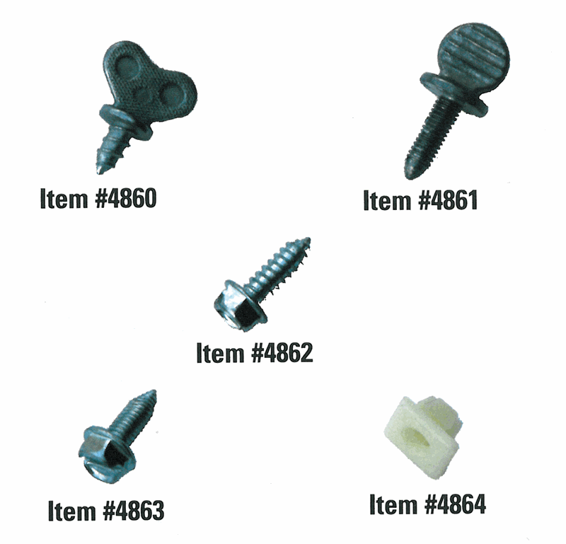 5 different types of plate screws to fit all vehicle plates.